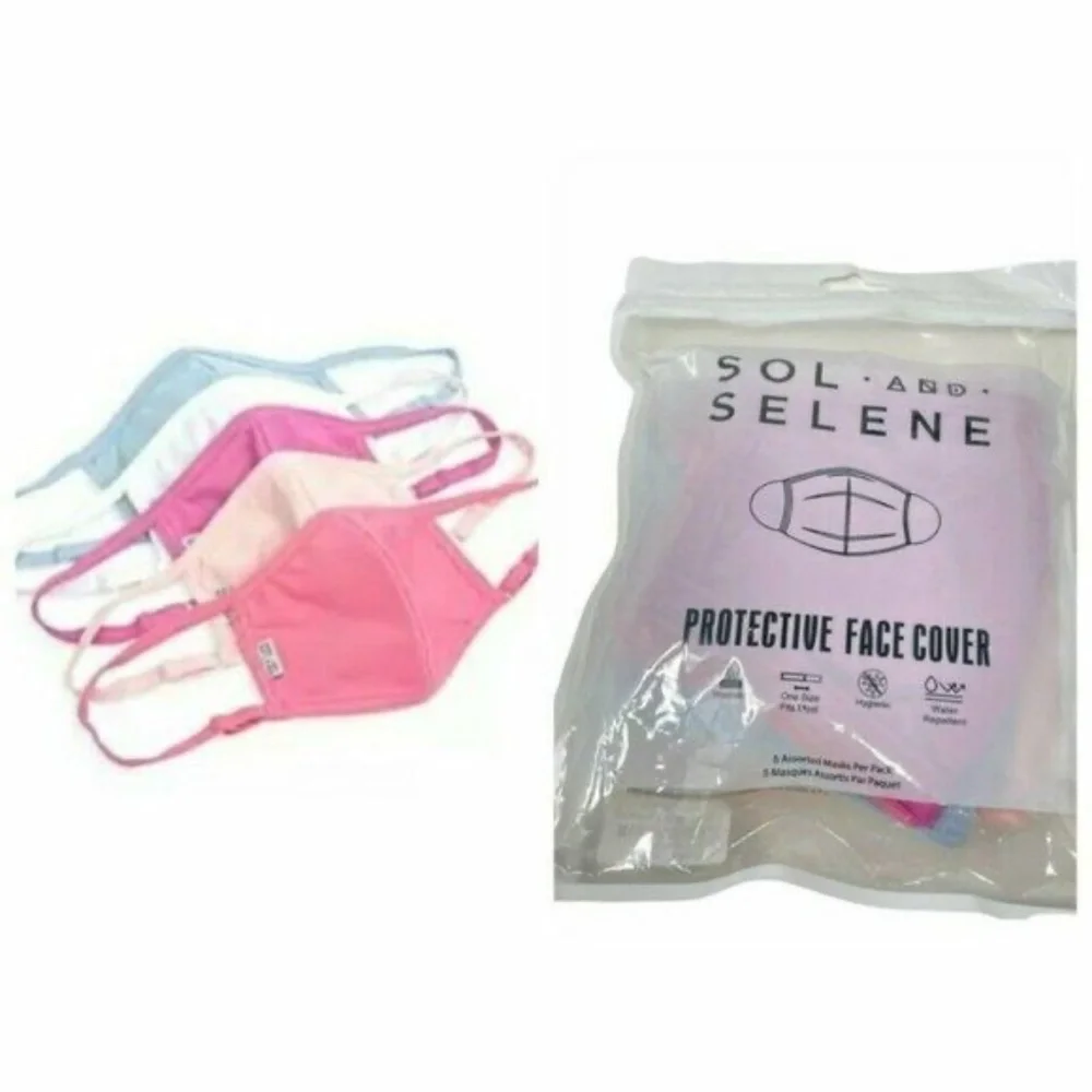 Sol and Selene Unisex Washable Cotton Face Masks - 5 Pack Assorted Colors